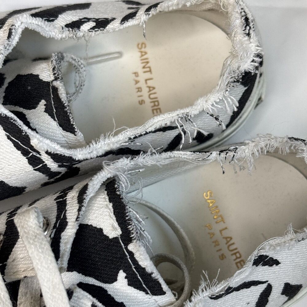 Saint Laurent Paris Zebra Print Low Top Sneakers Canvas Shoes New Box Dust Bag - Picture 5 of 16